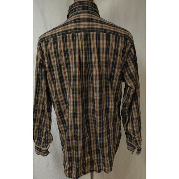 Carhartt Mens Large Black Tan Plaid Button Down Long Sleeve Logo Work Shirt S218 - Picture 9 of 12